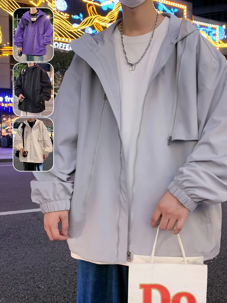 

Мужская повседневная уличная куртка на весну-осень с капюшоном, теплая, из полиэстера, на молнии, с длинными рукавами, свободного кроя, модная, молодежная