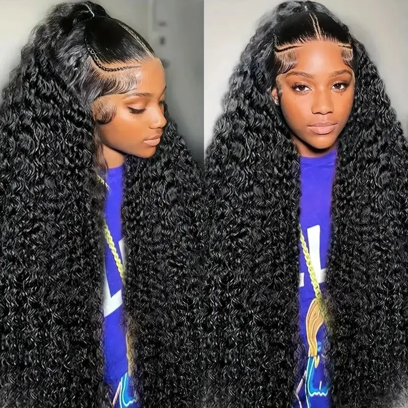 Perruque Lace Front Wig sans colle naturelle noire pour femme, cheveux humains, boucles Deep Wave, haute qualité, 13x4 HD, 180%, 22 po, 40 po