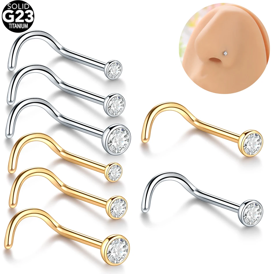 1/5PCS Titanium 1.5/2/2.5/3mm Gem Nose Stud Piercing Earring Gold Color Nose Screw Prong CZ Nose Nostril Piercings Retainer Gift