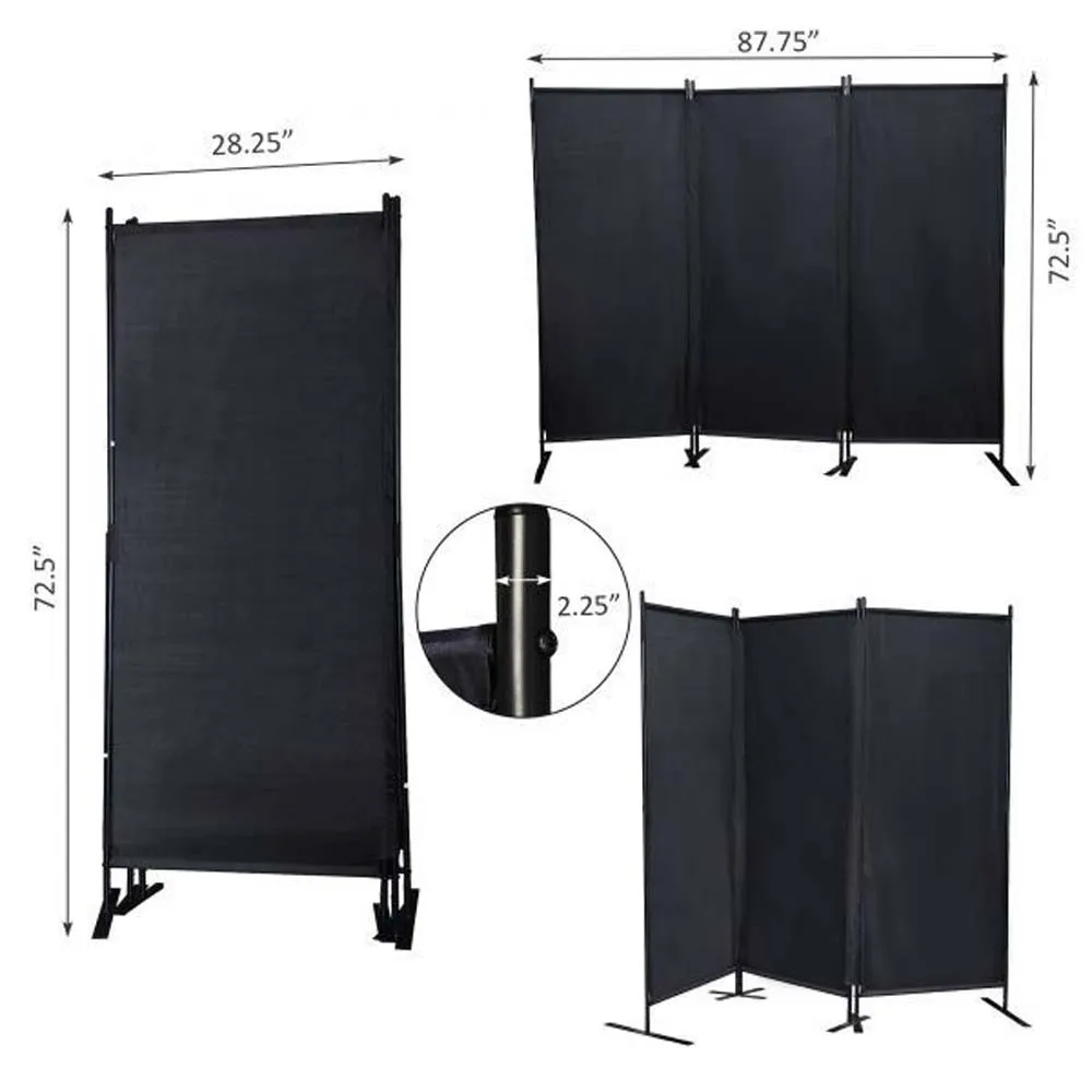 6 Ft Modern Room Divider, 3-Panel Folding Privacy Screen w/ Metal Standing, Portable Wall