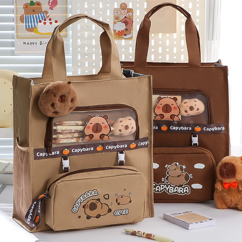 Learning Bag with Stationery Bag Cartoon Pattern Textbook Storage Bag Large Capacity Lightweight and Multifunctional Tote Bag