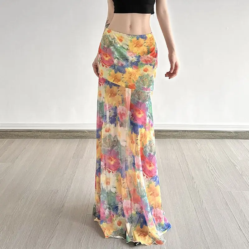 

Summer Fashion New Women's Elegant Design Printed Half Skirt Beach Vacation Hollow Spicy Girl Slim Fit Long Half Skirt