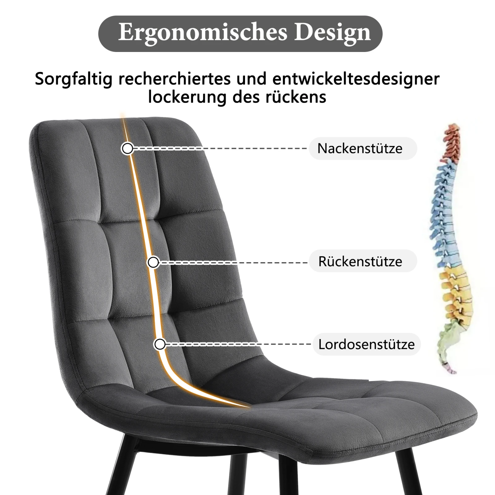 Rosahqnda Esszimmerstühle, Set of 4, gepolsterte Designer-Stühle mit Rückenlehne, Sitzfläche aus Velvet/Linen und Metallgestell – Detail 28