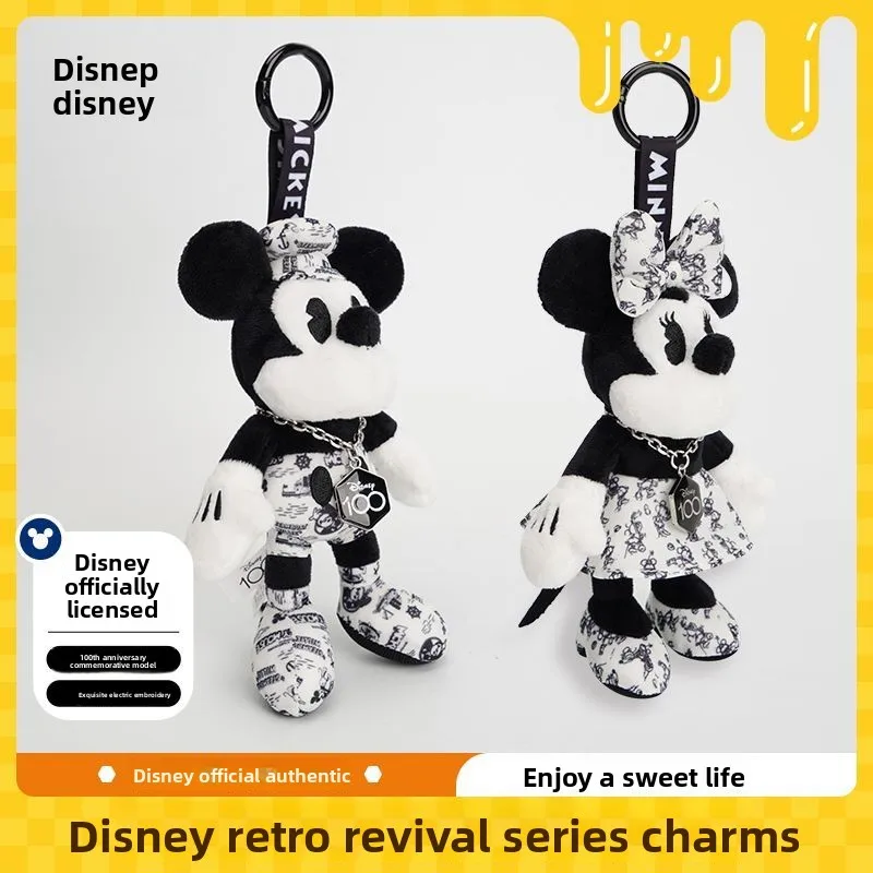 Classic Hot Anime Genuine Retro Micky Mouse Plush Dolls Couple Keychains Small Pendant Bag Hangings Christmas Birthday Gifts