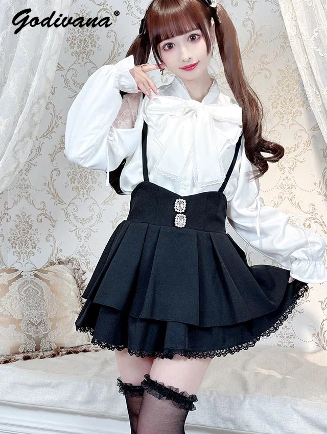 New 2024 Autumn Women's Suspender Skirt Curved High Waist Slim Fit Sweet Girls Mass-Produced Short Cake Skirts