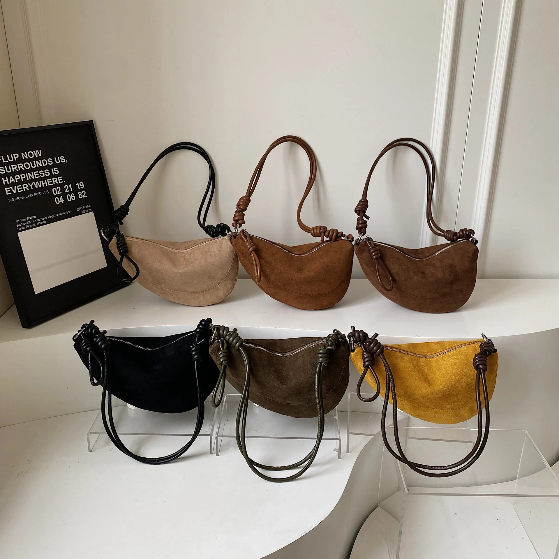 

​​Suede Velvet Dumpling Crossbody Bag Women Top Grain Shoulder Purse Earth Tone Minimalist Coffee Run Ready Premium Texture​​
