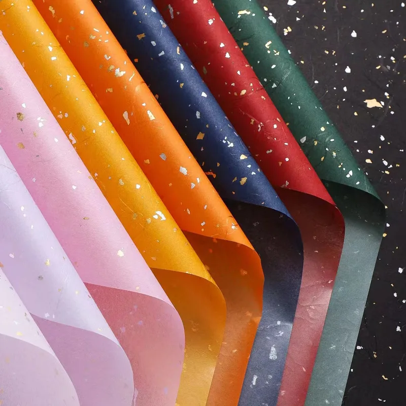 Ensemble de papier cadeau floral de 23,6 pouces - 2 feuilles/paquet, 6 couleurs, or/argent scintillant, imperméable - DIY, bouquets, mariages, cadeaux, décorations artistiques