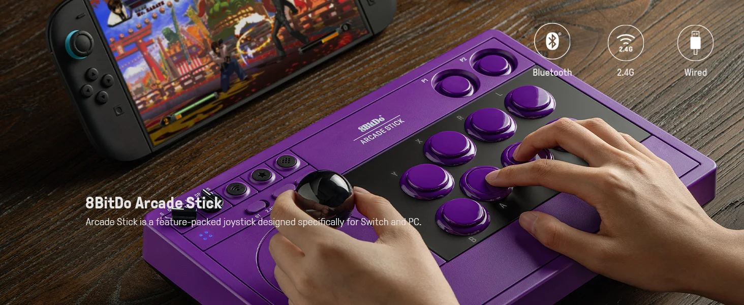 8Bitdo Arcade Stick für Switch & Windows, Arcade Fight Stick mit Unterstützung für kabelloses Bluetooth, 2.4G-Empfänger und kabelgebundener Verbindung – Detail 2