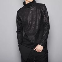 Autumn Winter New Fashion Half High Collar Long Sleeve Printing T-Shirts Men's Clothing All-match Korean Trend Simplicity Tops