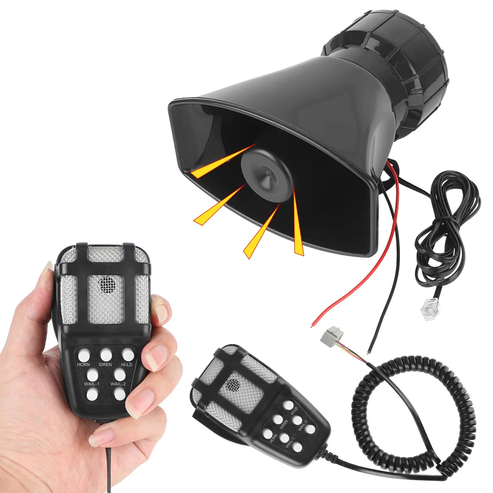 Car Warning Alarm Car Horn 12V 20W Police Siren Air Horn Megaphone Tone Speakers Loud 7-Sound