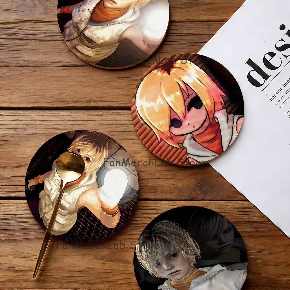 

H-Heather Mason S-Silent Hill 3 2D Pattern round Wooden Coaster Decorative Coffee Cup for Use in Coffee Shops Bars Wine Beer
