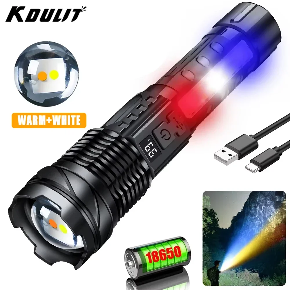 KDULIT Super Bright LED COB Flashlights USB Rechargeable Torch with 10 Light Modes Waterproof Zoomable Powerful Handheld Lantern