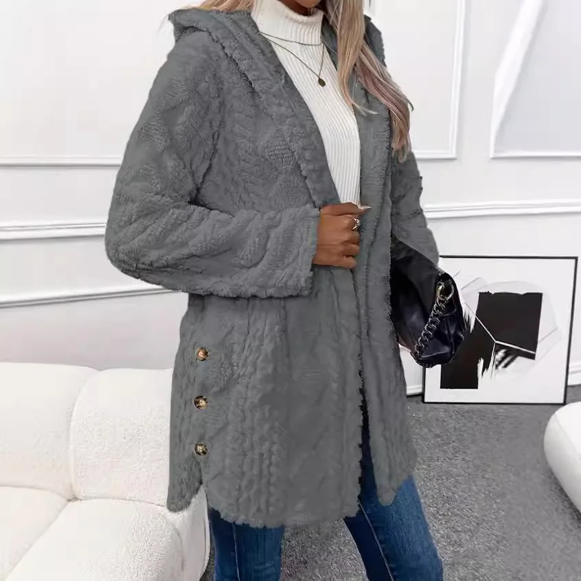 Cappotto casual a maniche lunghe con cappuccio in tinta unita stile britannico con bottoni per l'autunno e l'inverno, cardigan monopetto stile urbano