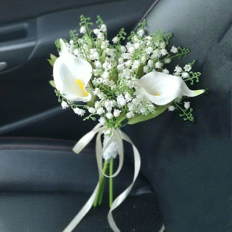 

Free Shipping 2pcs/pack Small Imitation Royal Lily Of The Valley Calla Holding Flower Bridal Wedding Bouquet Finished Artificial