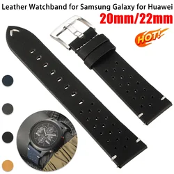 20 22mm Leather Watchband for Samsung Galaxy for Huawei Wristband Replacement Porous Breathable Cowhide Watch Strap Accessories