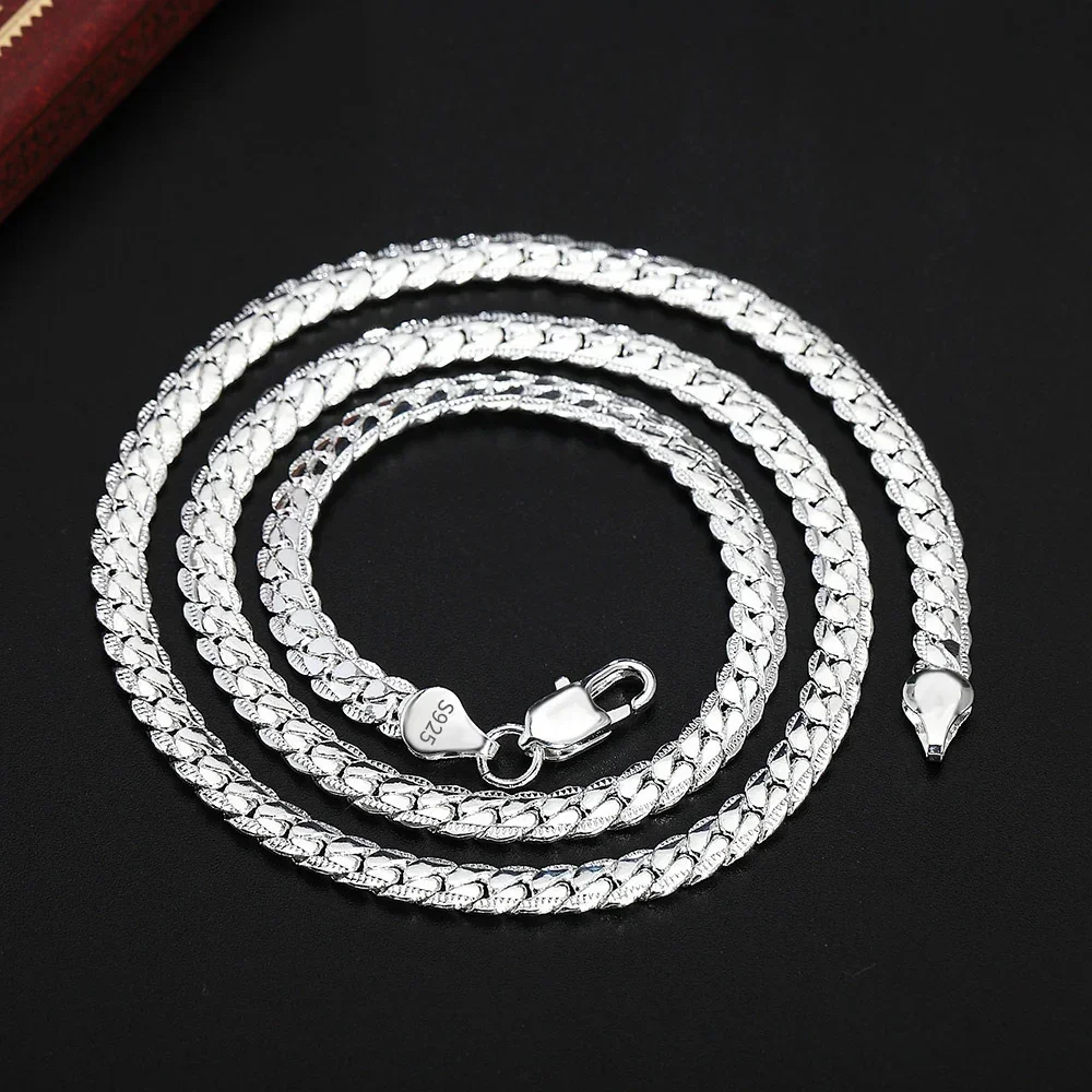 18 Karat Gold 925 Sterling Silber 6 mm seitliche Halskette 8/18/20/24 Zoll Kette für Damen Herren Mode Hochzeit Verlobungsschmuck
