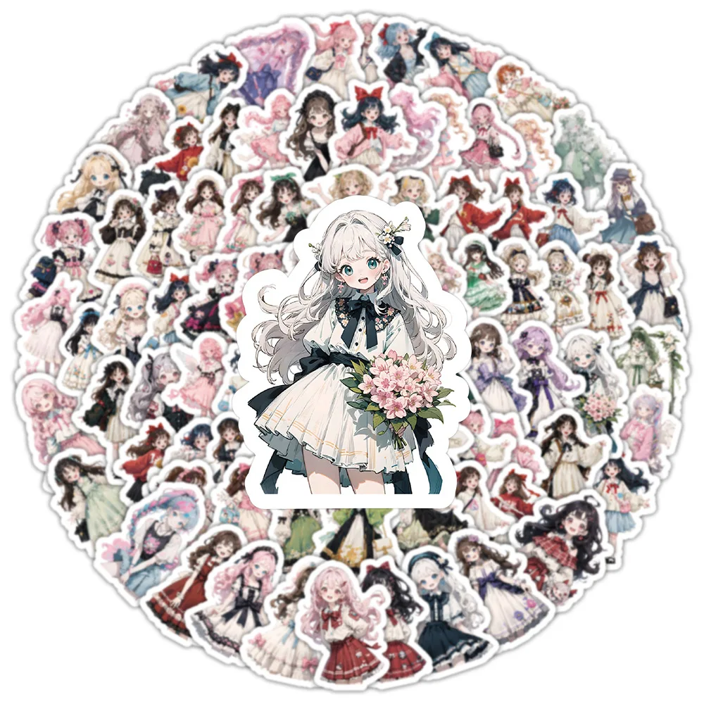 10/30/50/100Pcs Lolita Gril Stickers Schattige Cartoon Meisje Sticker Plakboek Bagage Laptop Telefoon Gitaar Fiets Skateboard Sticker