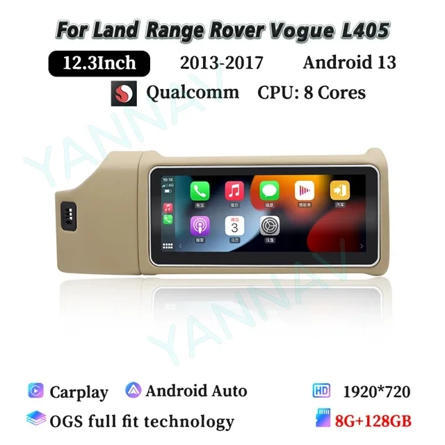 Autoradio multimédia Android 14.0 12,3 pouces 8 Go + 128 Go Carplay pour Land Rover Range Rover Vogue L405 2013-2017 2din