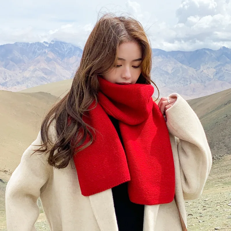 Women Knitted Border Wool Solid Color Scarf Shawl Female Winter Couple Wild Muffle Cute Girl Thickening Keeping Warm Neckerchief