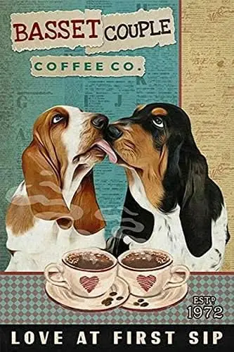 1 Uds. Decoraciones de Metal para amantes del Basset Hound exterior, cartel del año, perro Basset, pareja, café, empresa, letrero de estaño, arte elegante, pared de Metal