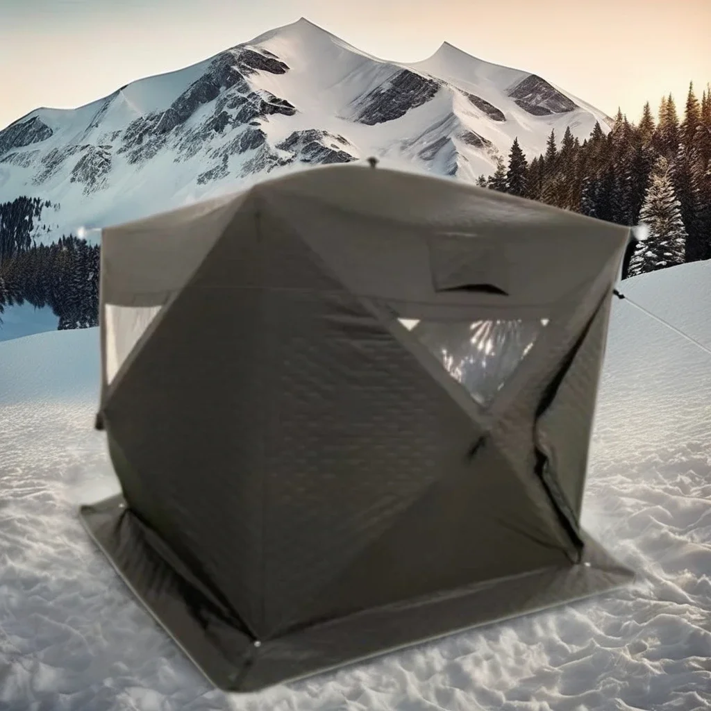 Newest Black Pop-Up Hexagonal Tent Winter Cotton Coated for Sauna Hiking and Fishing  Outdoor Adventures