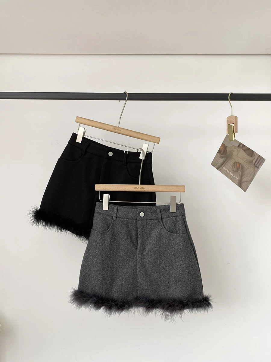 

Новая модная юбка в корейском стиле для осени и зимы: пэчворк, А-силуэт, женская, с высокой талией, утягивающая, из шерстяной смеси, универсальная