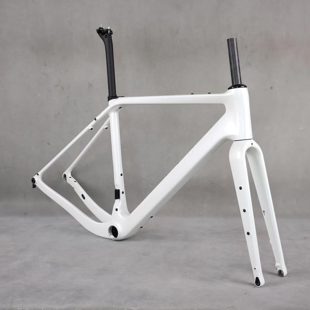 Custom White Paint Carbon Fiber Gravel Bike Frame GR048 T47 Tretlager Max Tire 700X50C