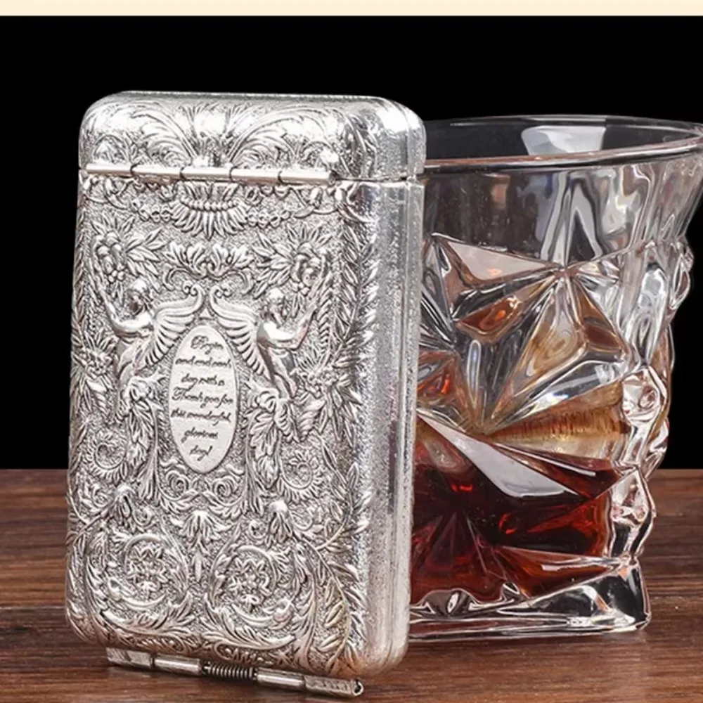 Retro Engraved Metal Cigarette Case, 14-Count Pocket Tobacco Storage Box, Portable Premium Smoking Accessory