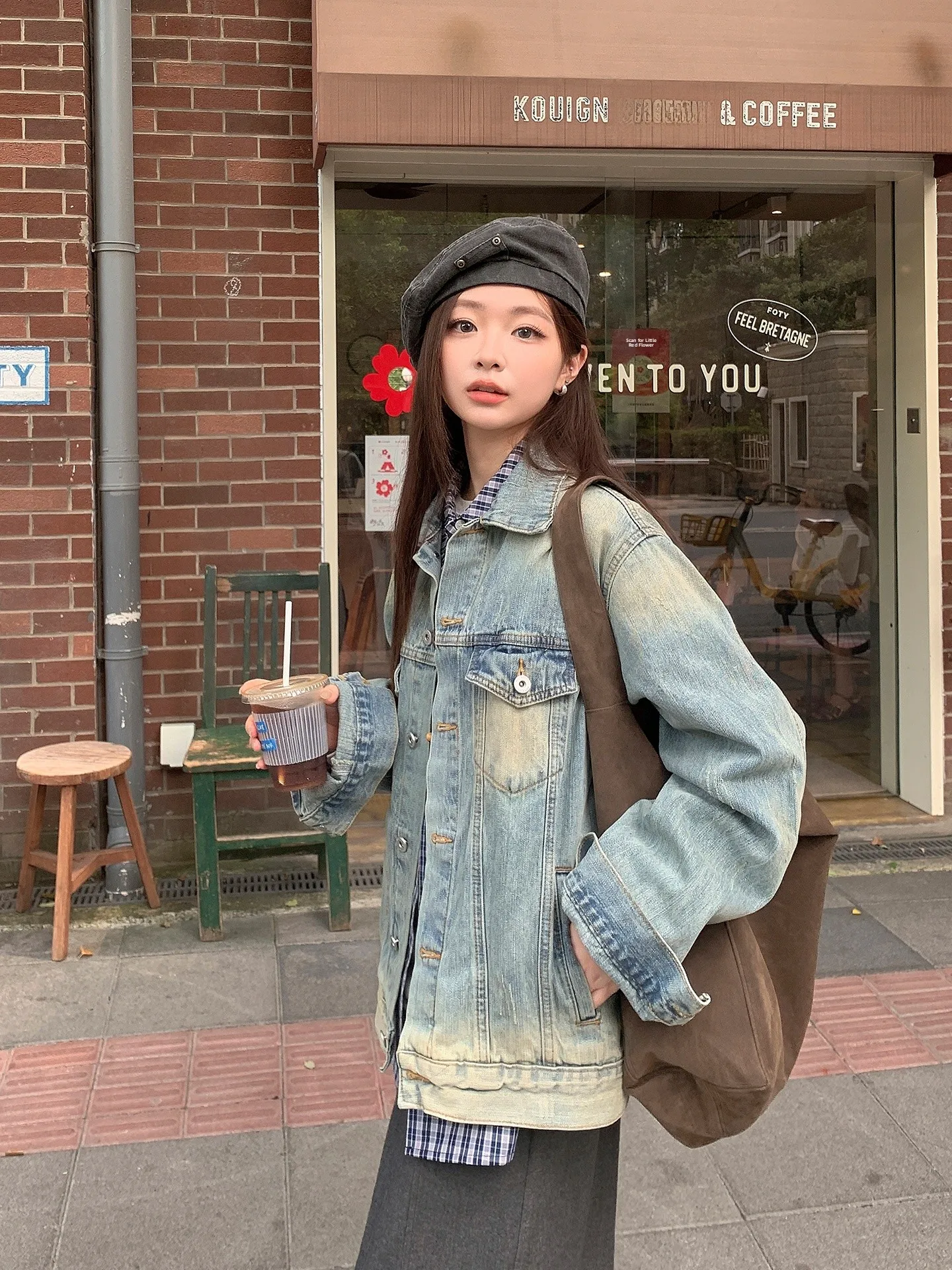 

Millennium Retro Waed Loose Denim Jaet Women's Autumn 2025 Casual Warm Cotton Coat Vintage Sle Long Sve Pear ape