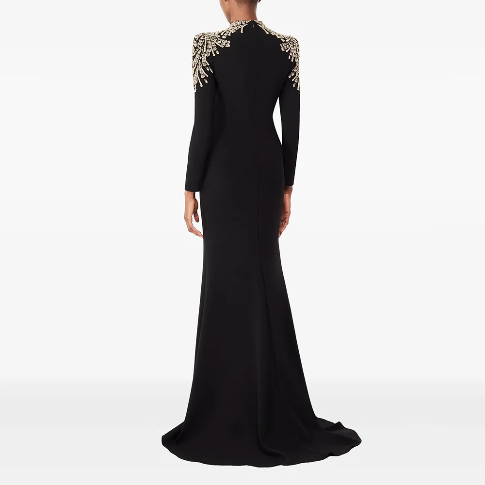 Black Mermaid Evening Dress Luxury Long Sleeves Crystals High Neck Evening Gowns 2026 Elegant Wedding Party Dress Customized image 2