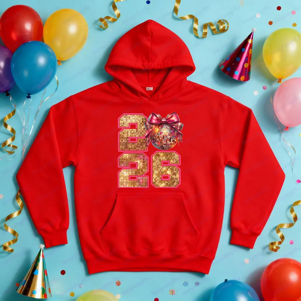 2026 السنة الجديدة ديسكو الكرة البلوز الرجعية Coquette القوس السنة الجديدة الملابس ليلة رأس السنة الجديدة حفلة رائجة البيع النساء هوديس الموضة #6