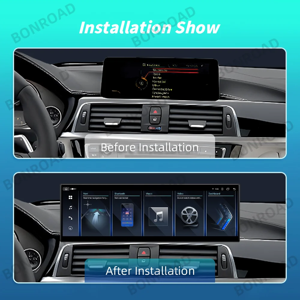 BONROAD 14.9 inch 2560*720P Wireless Wired CarPlay Android Auto Car Radio GPS Multimedia Display Touch Screen For BMW 3 Series F30 F31 F32 F33 F34 F36 NBT EVO system Airplay Autolink Mirroring Car Stereo Navigation