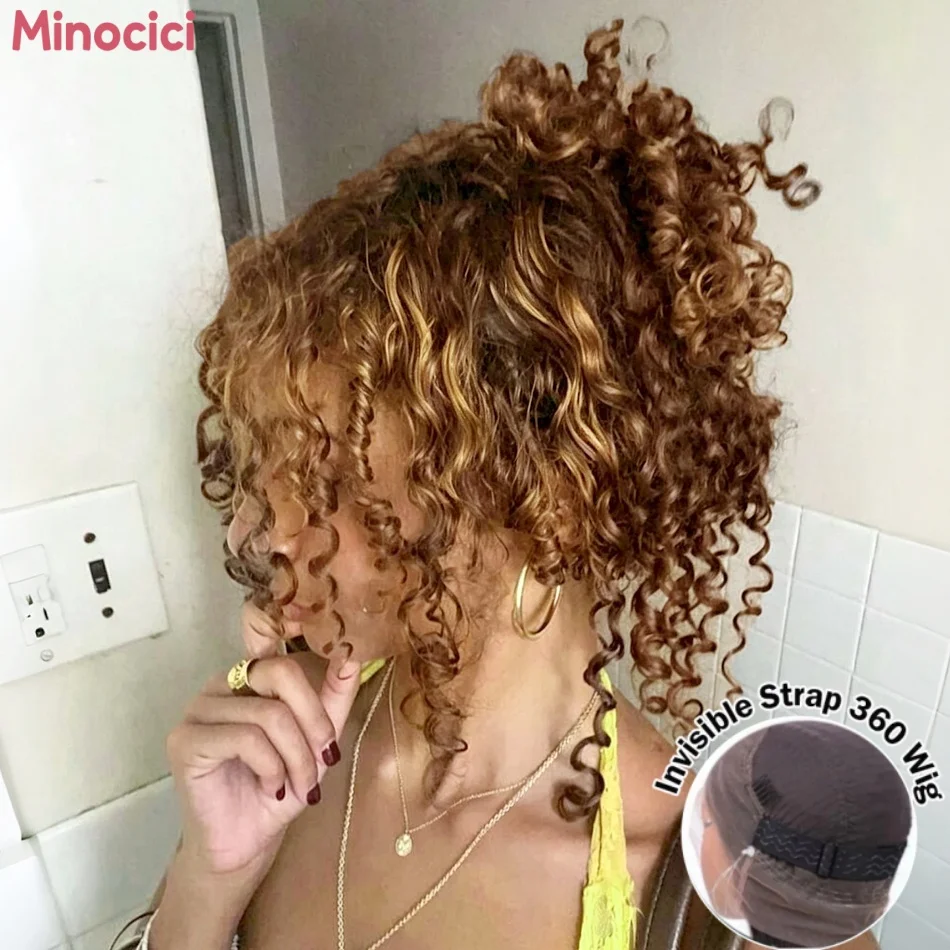 Curly Wigs Highlight 360 Full Lace Wig Human Hair Pre Plucked Hd Deep Wave Human Hair Wigs Invisible Drawstring P427 Colored 360 Lace Frontal Wig 30 32 Inch