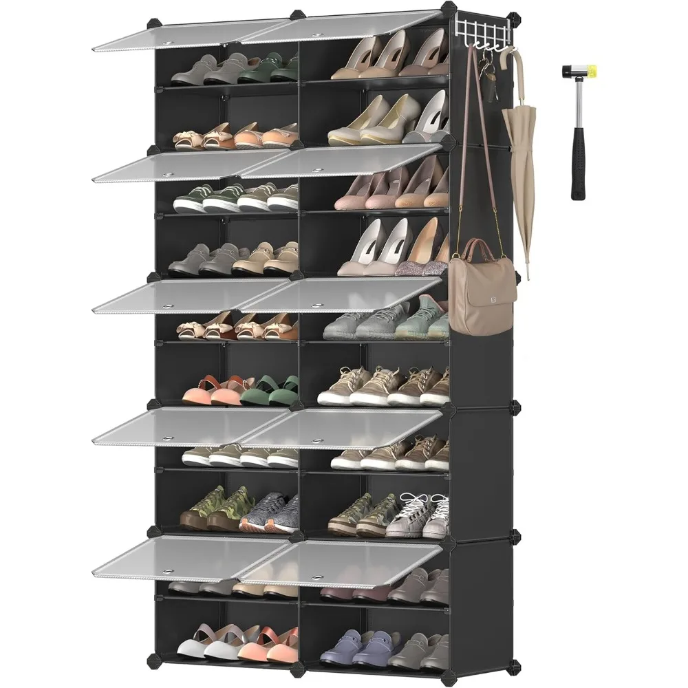 

40Pair 10Tier Shoe Cabinets with Doors, Steel Frame and Plastic Shelves, Space Saving Storage Cabinet for Closet Entryway