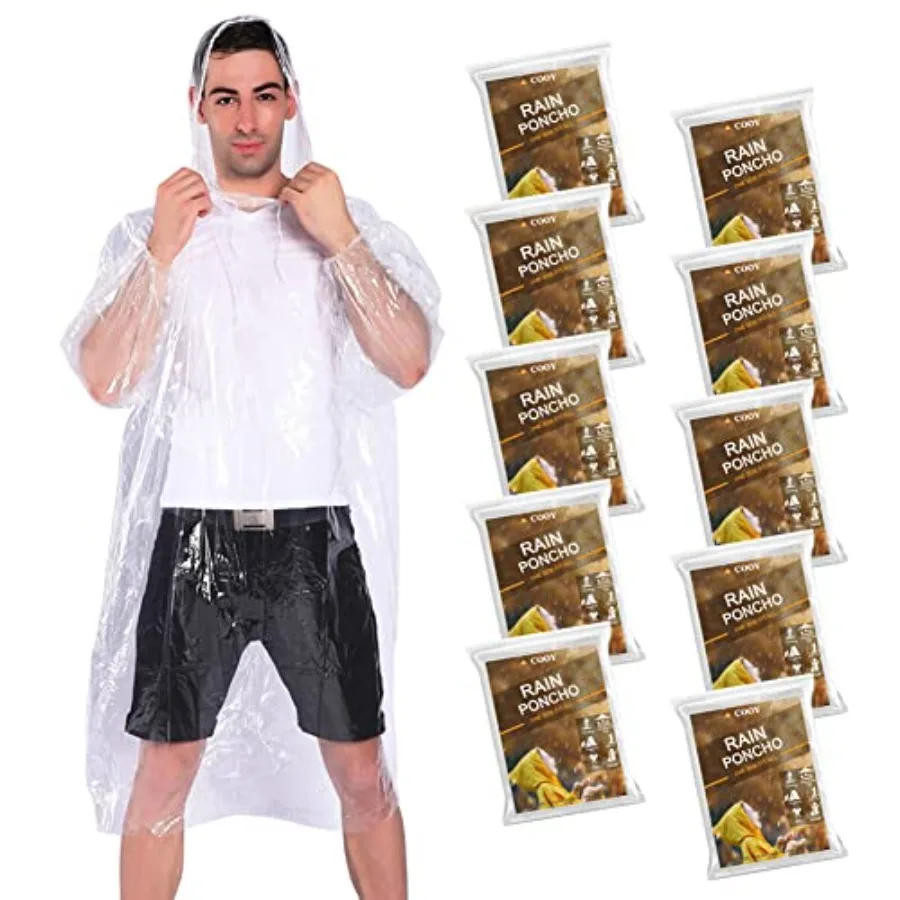 

Rain Ponchoswith Drawstring Hood 10 Pack Emergency Disposable Rain Ponchos Family Pack for Adults Clear