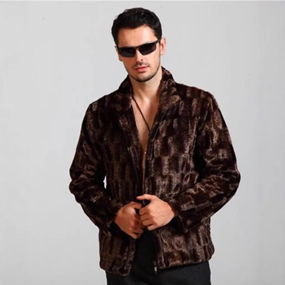 Men Faux Fur Outerwear Long Sleeve Turn Down Collar Jackets Solid Coat Cardigan 2025 High Street Overcoat Autumn Spliced