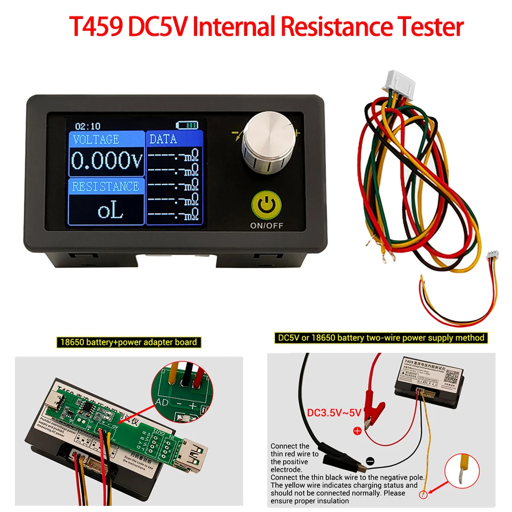 T459 DC 5V High Precision Internal Resistance Tester AC 4-Wire Method 0.001V-45V Voltage Test 20 Groups Data Storage Backlight