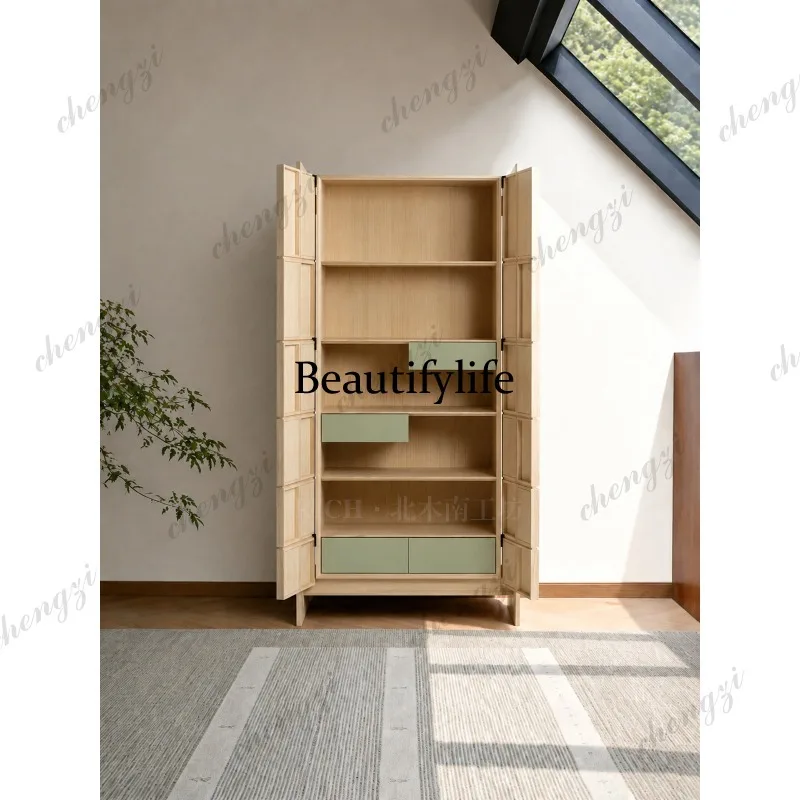 Italian minimalist Nordic solid wood living room storage wine cabinet simple storage display cabinet vertical
