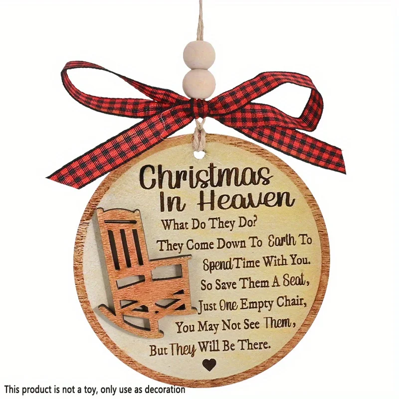 1pc Christmas in Heaven Chair Xmas Wooden 2 Layer Print Sign Painting for Commemorate Loved Ones Hanging Home Fence Decoration