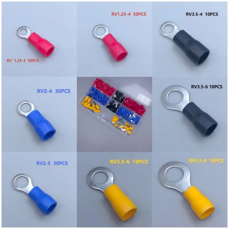 Insulation cable connector, electrical wire crimp terminal, circular terminal ring, voltage terminal, rolled-type terminal kit
