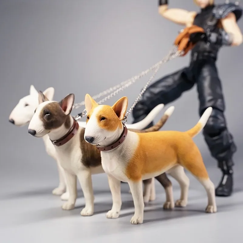 JXK 1/6 Scale Resin Bull Terrier Model Simulated Animal Model with Collar for 12" Action Figures Accessory