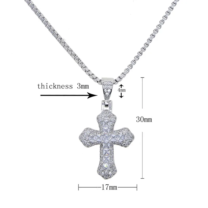 Hip Hop 3A+ CZ Stone Paved Bling Iced Out Mini Cross Pendant Necklace for Women And Men Rapper Jewelry Black Silver Color
