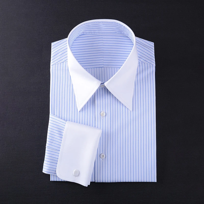 Wholesale French cuff white shirt business slim-fit career elite official work long sleeve striped shirt men