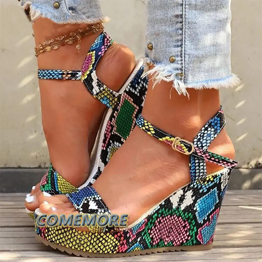 Women's Summer Luxury Designer Ladies Platform Sandals Fashion Colorful Print Wedges High Heels Sandals Casual Party Shoes Woman