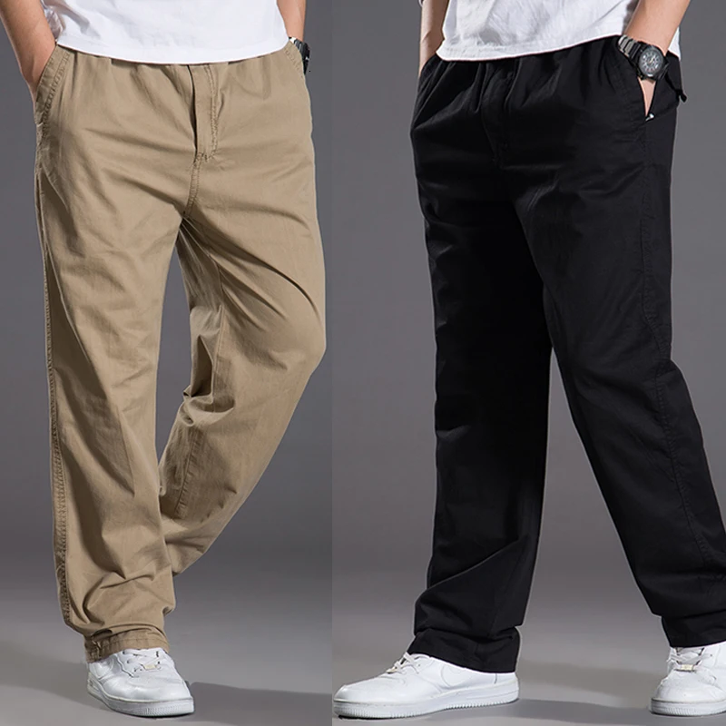 Men\'S Elastic Casual Zipper Pocket Straight Pants Work Fitted Jogging Oversize 5xl