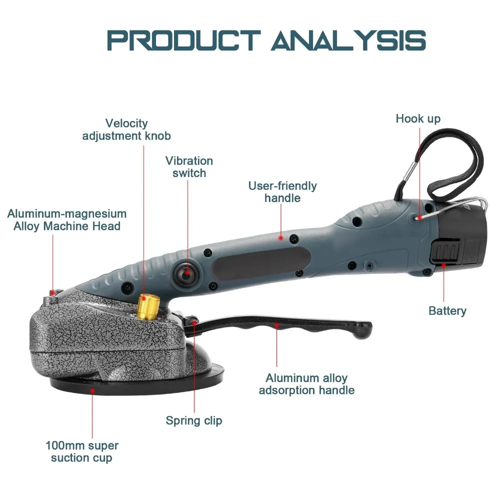 Imagem -05 - Máquina de Ladrilhos sem Fio Ferramenta Vibratória para Ladrilhos de Parede e Assoalho Ventosa 100x100 mm ou Pilhas 10150hz