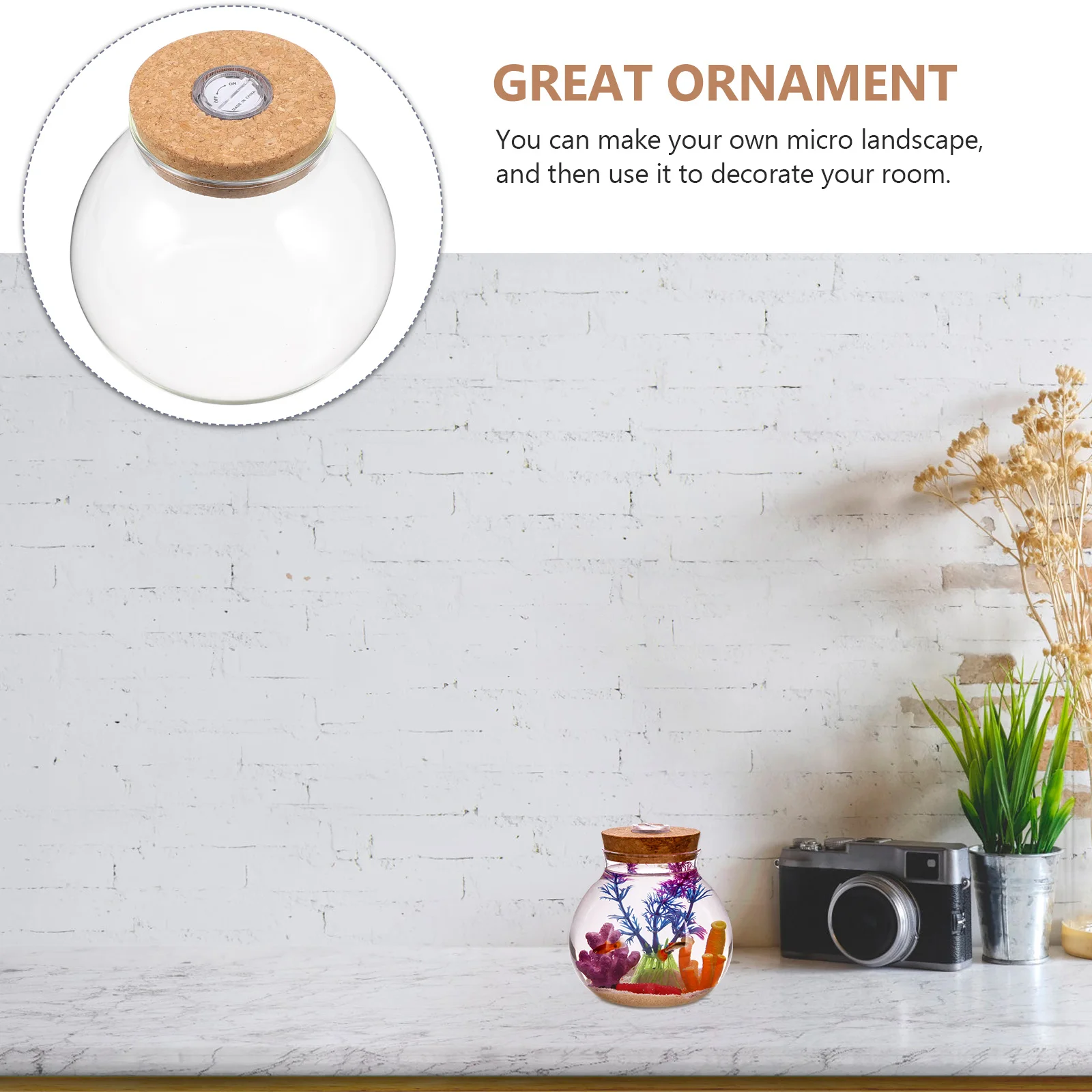 

Fish Tank LED Light Ecological Glass Bottle High Borosilicate Glass Wooden Cover Micro Landscape DIY Decorative Vase Home