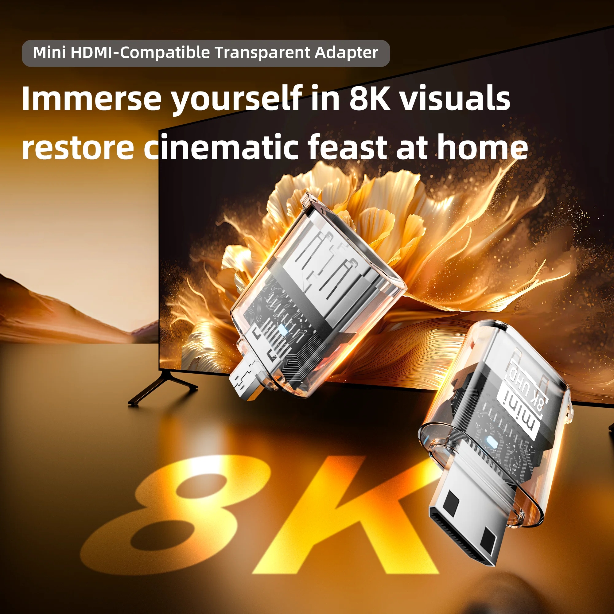 HDTV Female to Mini‑HDTV / Micro‑HDTV Male Adapter Compatible with HDMI 2.1 8K@60Hz Audio Video Transmission for Camera Laptop