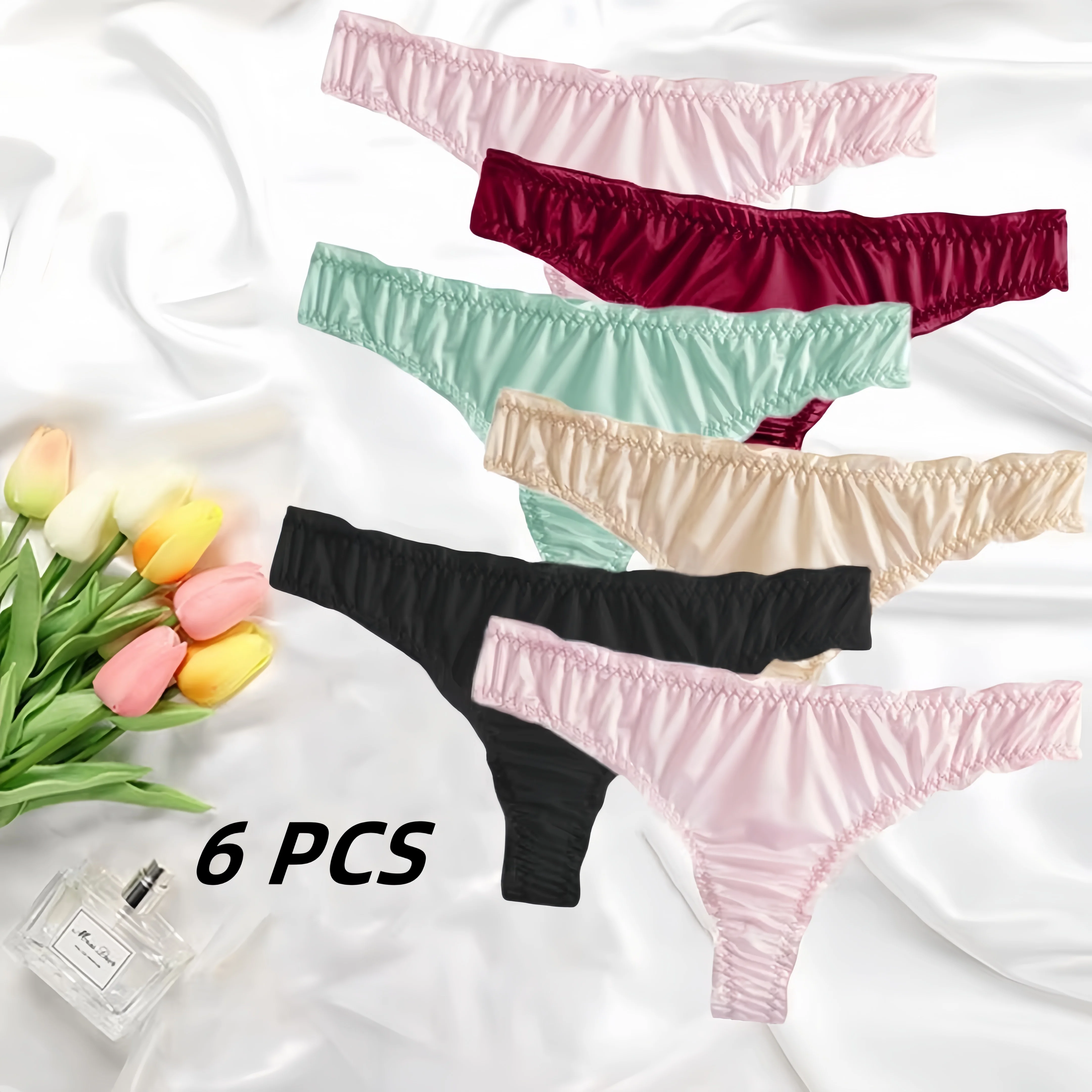 

6 PCS Panties Ice Silk Super Stretch Thong Cotton Traceless Women Underwear Japanese and Korean Combination Multicolor