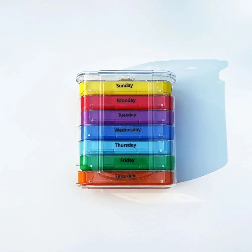 A Week Pill Boxes Seven Days Car Rainbow Portable 28 Plastic Compartments Large Capacity Portable Personal Health Care Pill Box